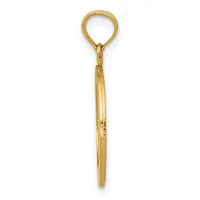 A gold-colored metal pendant with a loop at the top and an elongated teardrop-shaped bail, shown against a white background.