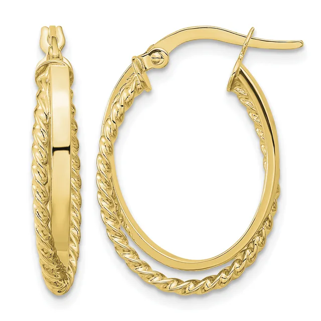 Gold Twisted Oval Tube Hoop Earrings — 14 KT Yellow