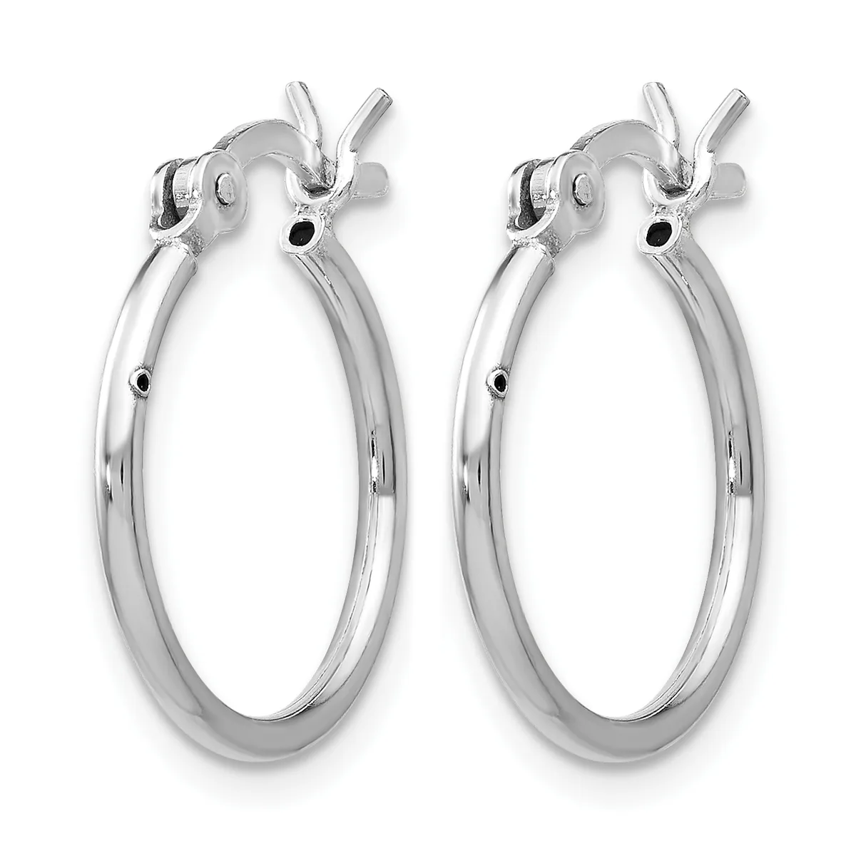 A pair of polished silver-toned hoop earrings with a smooth, rounded profile and lever-back closures.