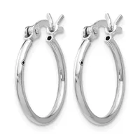 A pair of polished silver-toned hoop earrings with a smooth, rounded profile and lever-back closures.
