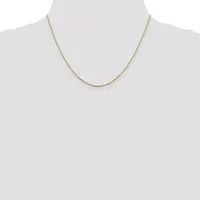A thin gold-toned chain necklace displayed on a mannequin neck form against a neutral background.