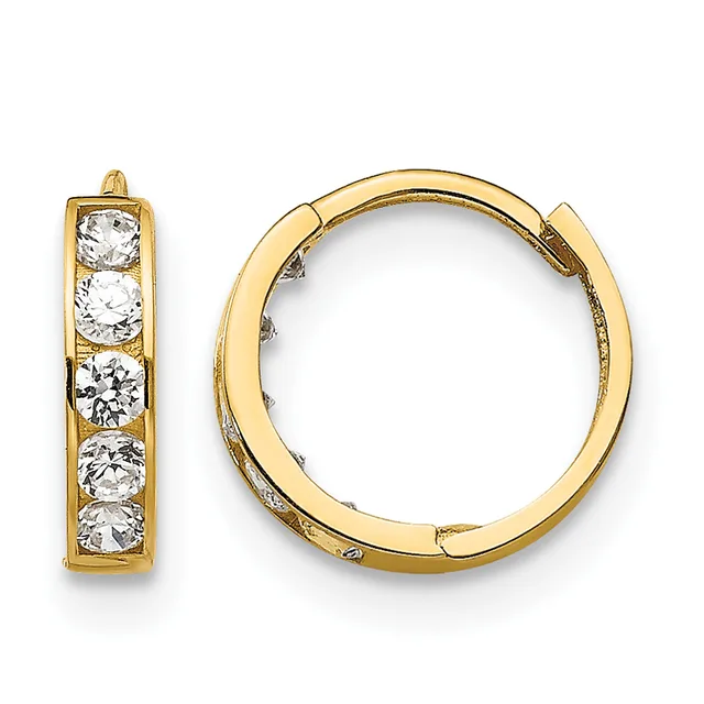 Gold CZ Hoop Earrings — 14 KT Yellow