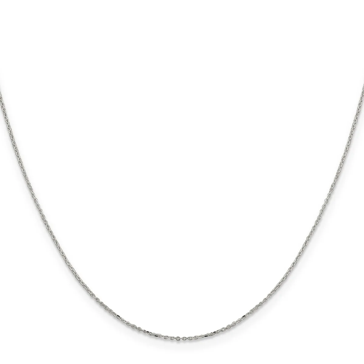A delicate silver chain necklace displayed against a white background.