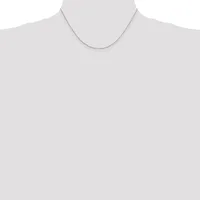 A thin silver chain necklace displayed on a mannequin neck against a white background.