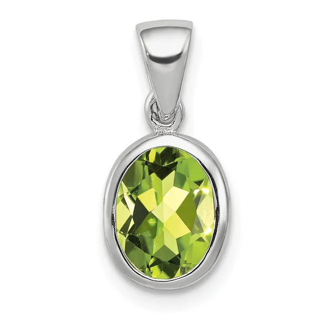 Oval Gemstone Bezel Pendants — Sterling Silver · Peridot