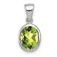 Oval Gemstone Bezel Pendants — Sterling Silver · Peridot