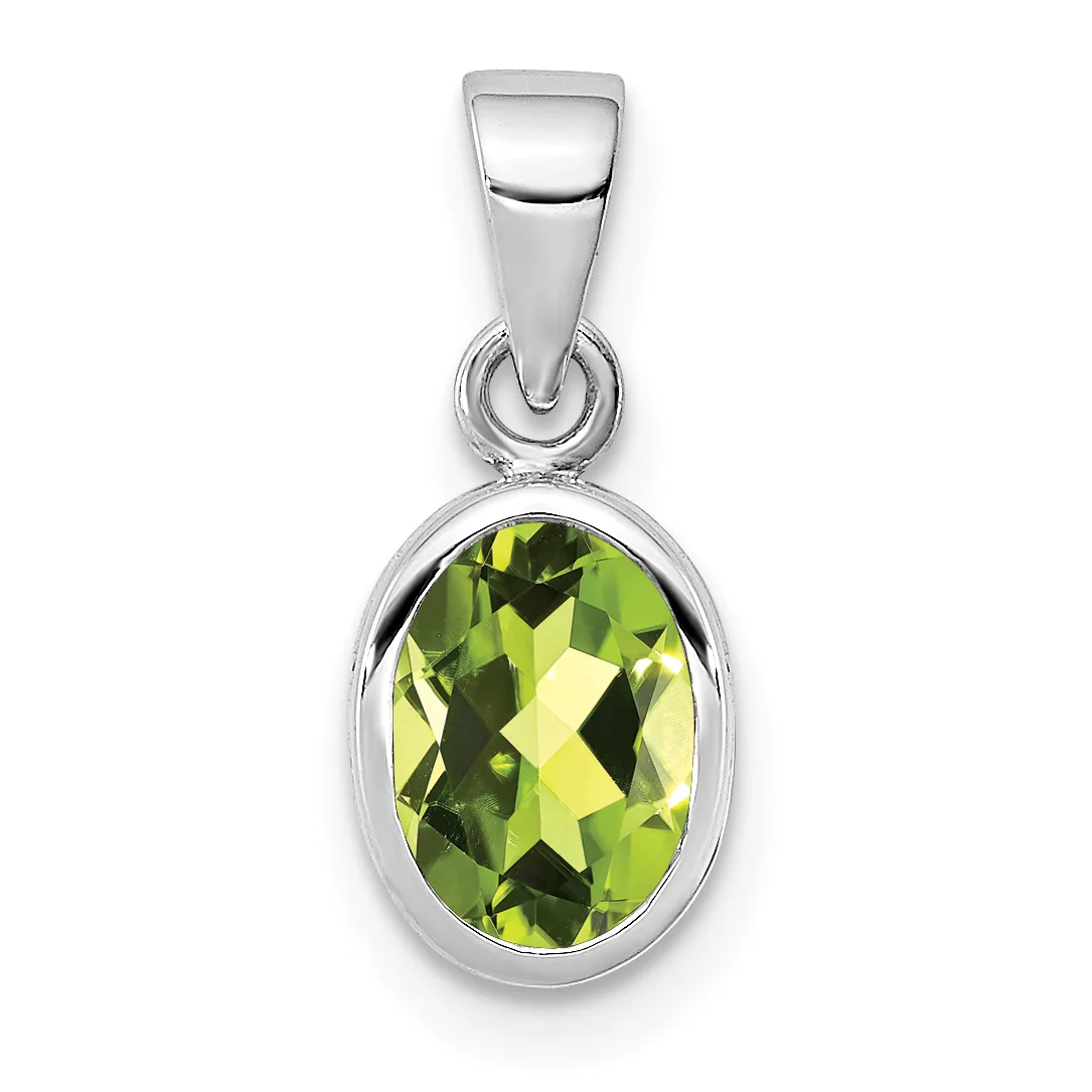 Oval Gemstone Pendants — Sterling Silver · Green Peridot