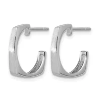 A pair of silver rectangular hoop earrings with a brushed finish and polished inner surface, displayed against a white background.