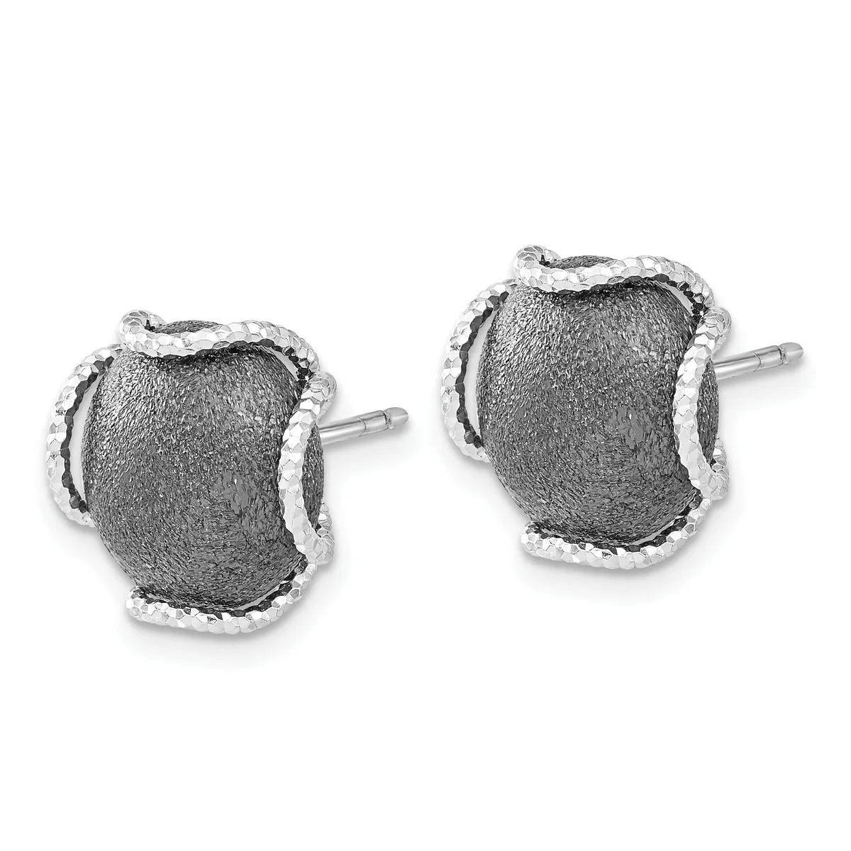 Pair of square stud earrings with textured dark gray centers surrounded by polished silver borders, shown from the front.