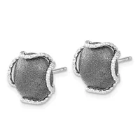 Pair of square stud earrings with textured dark gray centers surrounded by polished silver borders, shown from the front.