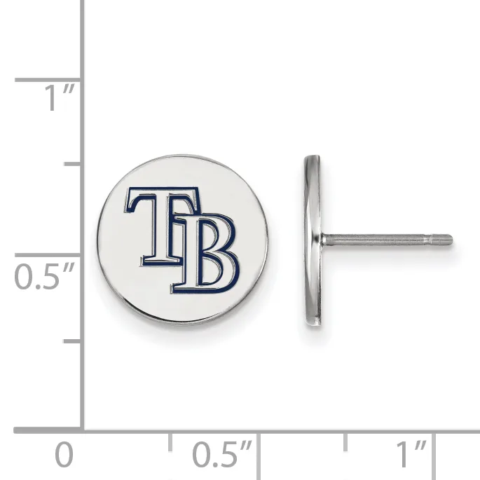 A pair of silver-toned round stud earrings with a circular design, shown next to a measurement scale indicating they are approximately 0.5 inches in diameter.