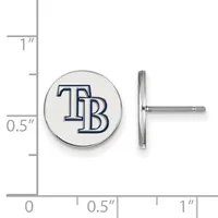 A pair of silver-toned round stud earrings with a circular design, shown next to a measurement scale indicating they are approximately 0.5 inches in diameter.
