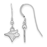A pair of silver-toned earrings with fish-shaped pendants featuring a maple leaf design, suspended from curved ear wires with small beads and loops.
