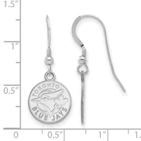 Silver-tone drop earrings with fish and maple leaf charms, shown against a ruler measuring approximately one inch in diameter.