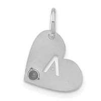 Silver heart-shaped pendant with cutout number 4 and small circular stone detail, suspended from a silver bail loop.