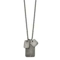 Silver-toned metal necklace with chain and three rectangular pendant charms of varying sizes hanging together.