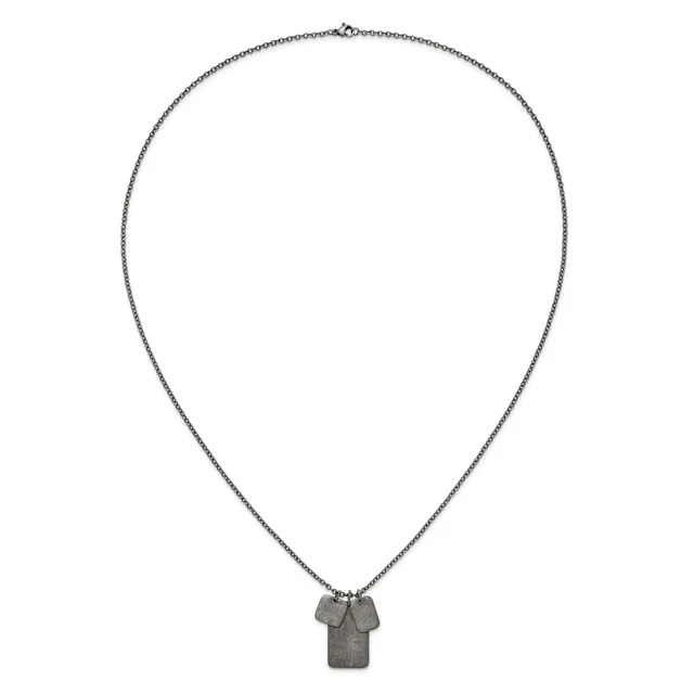 Silver-toned chain necklace with a rectangular pendant featuring two smaller rectangular elements attached at the top.