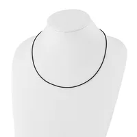 A thin black cord necklace displayed on a white mannequin bust against a white background.