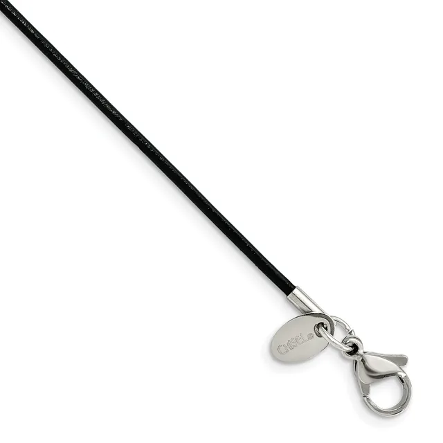 Stainless Steel Black Leather Cord — 18 in · Stainless Steel · 1.5 mm