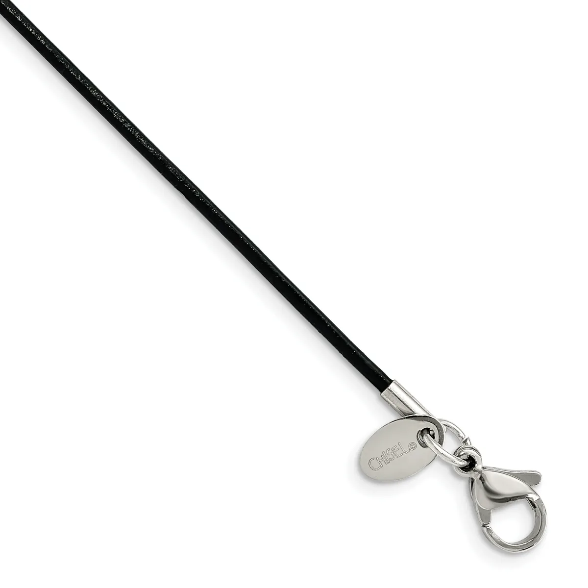 Stainless Steel Black Leather Cord — 18 in · Stainless Steel · 1.5 mm