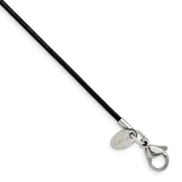Stainless Steel Black Leather Cord — 18 in · Stainless Steel · 1.5 mm