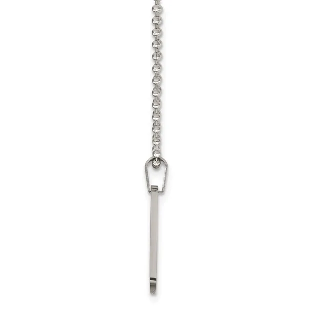 Silver chain necklace with a small rectangular pendant hanging from a loop attachment at the center.