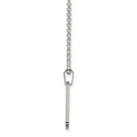 Silver chain necklace with a small rectangular pendant hanging from a loop attachment at the center.