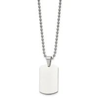 Stainless steel ball chain necklace with a blank rectangular dog tag pendant.