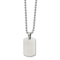 Stainless steel ball chain necklace with a blank rectangular dog tag pendant suspended from a single chain link.