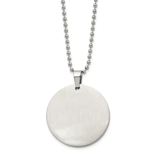 Stainless steel ball chain necklace with a brushed circular disc pendant.