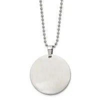 Stainless steel ball chain necklace with a brushed circular disc pendant.