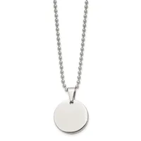 Silver-toned stainless steel necklace with a ball chain and a polished circular disc pendant.