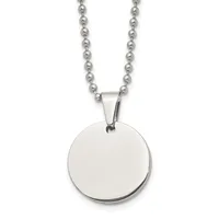 A polished stainless steel ball chain necklace with a blank circular pendant.