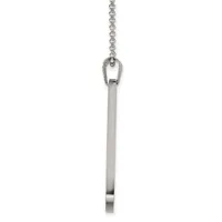 A silver pendant necklace with a rectangular bar hanging from a small loop connector on a delicate chain.