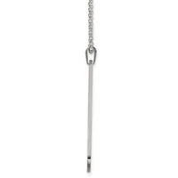 A vertical silver bar pendant hanging from a delicate chain with a small loop connector at the top.