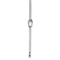 A silver chain necklace with a small carabiner clip at the top and a plain cylindrical pendant hanging from it.