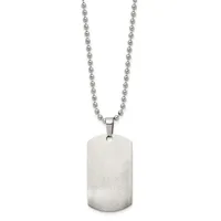 Stainless steel ball chain necklace with a brushed finish rectangular dog tag pendant.