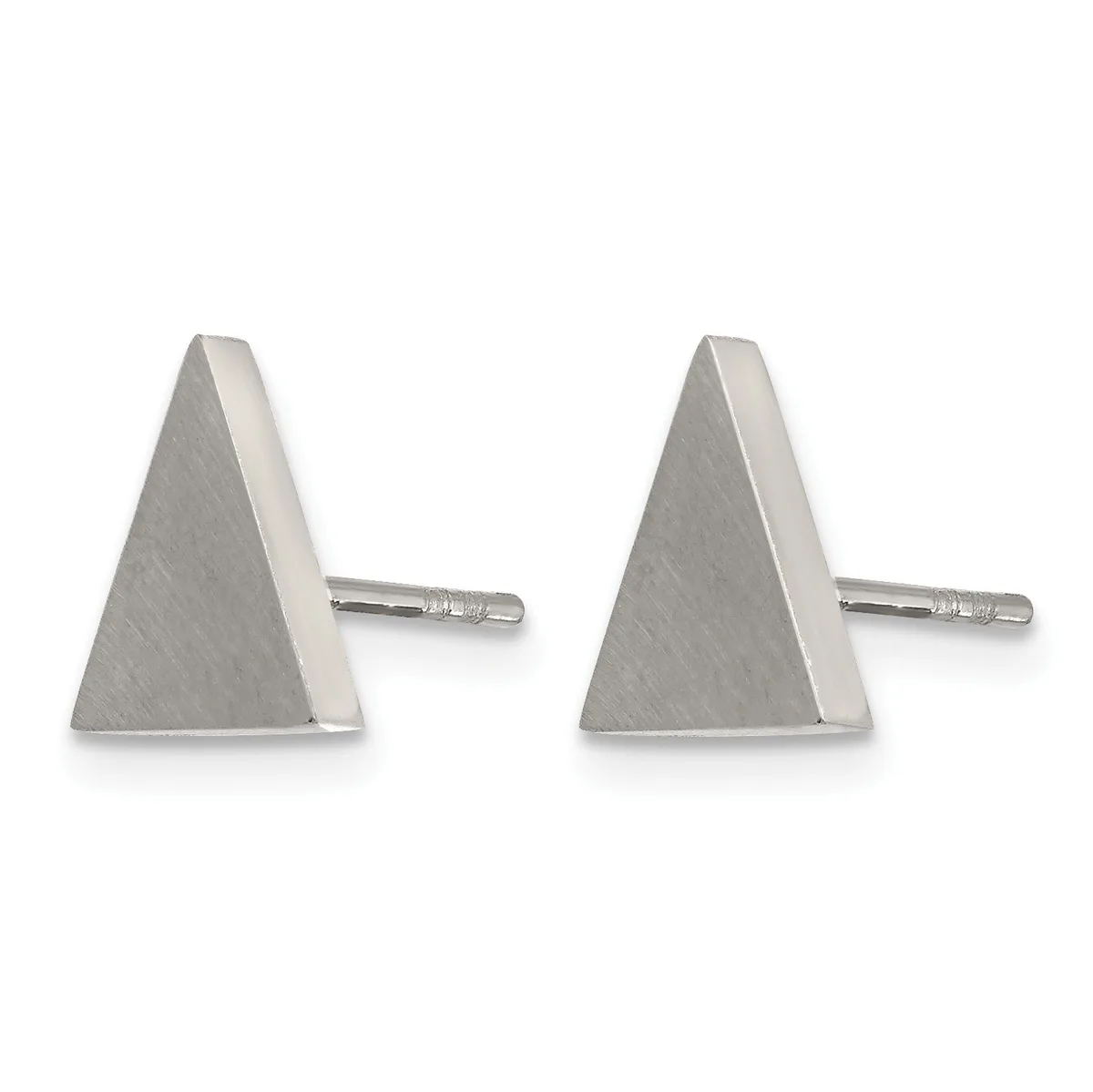 A pair of polished silver cone-shaped stud earrings with posts and backs, shown from the front.
