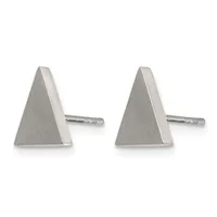 A pair of polished silver cone-shaped stud earrings with posts and backs, shown from the front.