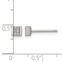 Square diamond stud earrings with brushed metal posts and backs, shown on a scale indicating approximately 0.5 inches in width.