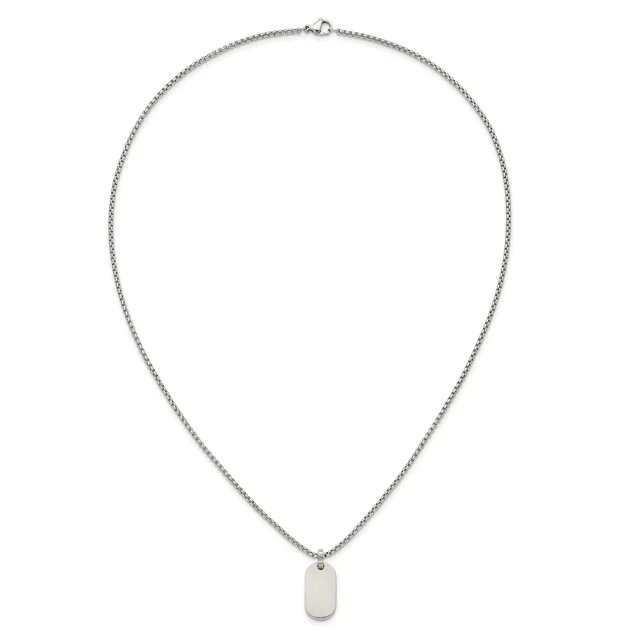 Silver-toned chain necklace with a small rectangular pendant hanging from the center.