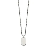 Stainless steel chain necklace with a polished rectangular pendant featuring rounded corners, displayed against a white background.