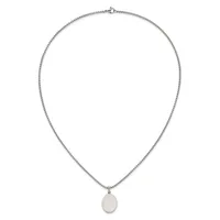 Silver chain necklace with a small oval pendant hanging from the center.