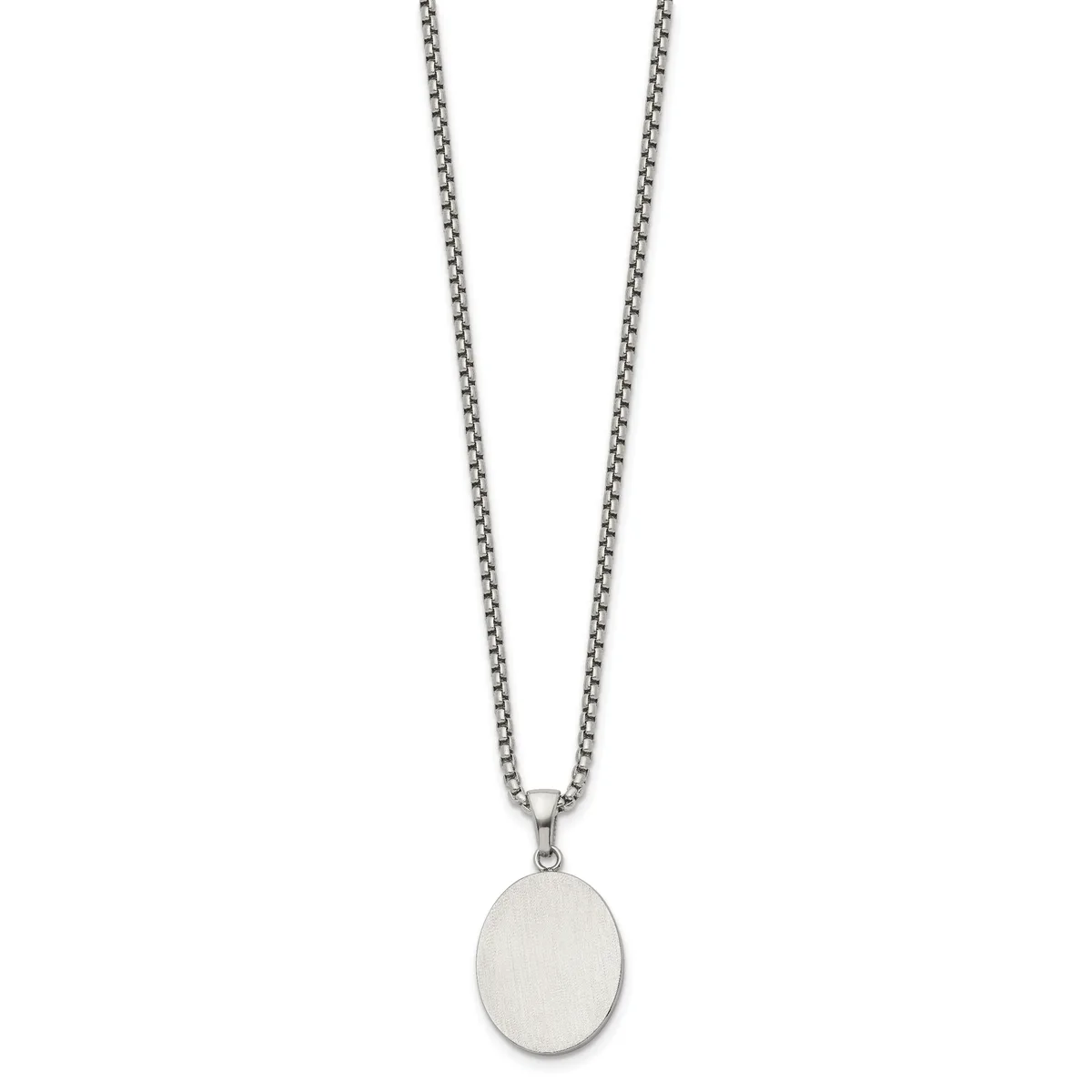 Silver-toned chain necklace with a polished oval pendant hanging from a small loop connector.