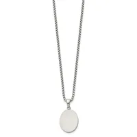 Silver-toned chain necklace with a polished oval pendant hanging from a small loop connector.