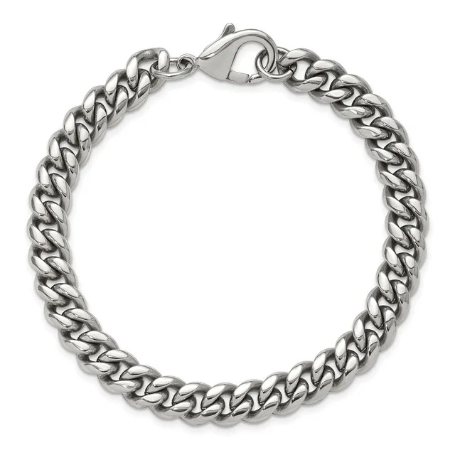 Silver-toned curb chain bracelet with lobster claw clasp closure, displayed against a white background.