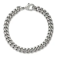Silver-toned curb chain bracelet with lobster claw clasp closure, displayed against a white background.
