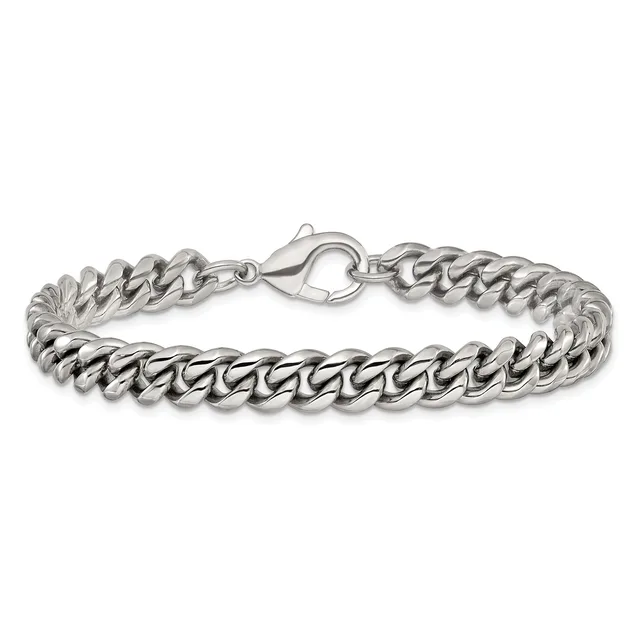 Silver-toned curb chain bracelet with a lobster claw clasp, displayed against a white background.