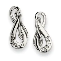 A pair of silver twisted loop earrings with small round crystals set along the lower curved section, shown from the front.