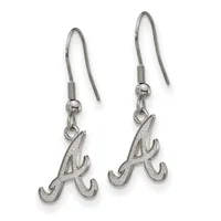 A pair of silver-toned dangle earrings with hook closures, each featuring a stylized letter A charm with a textured finish.